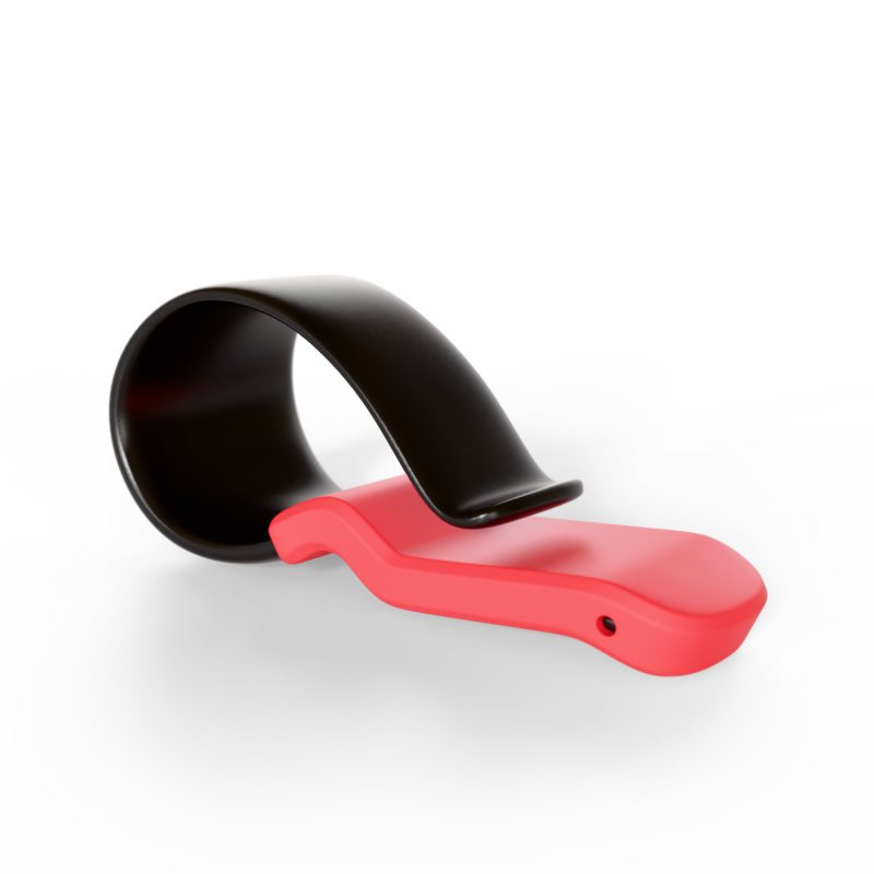 Schwarz-rote Befestigungsklammer für die Easy Exit Card als Befestigungsmöglichkeit beispielweise für die Sonnenblende